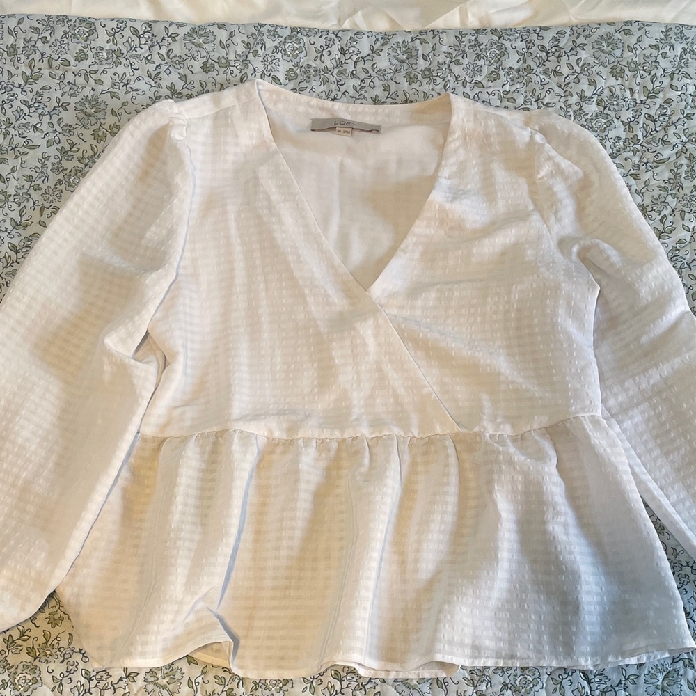 LOFT White Textured Peplum Blouse